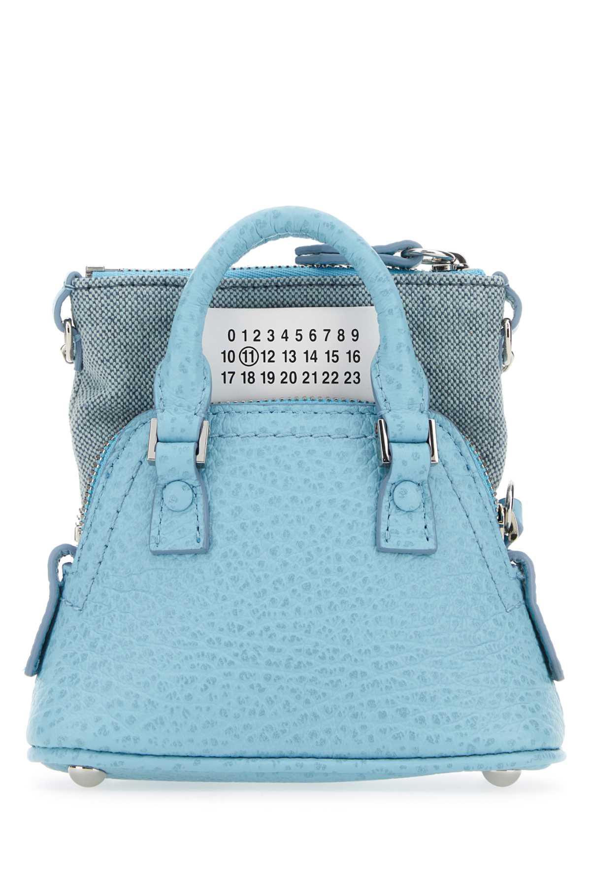 maison margiela light blue leather and fabric 5ac classique baby handbag