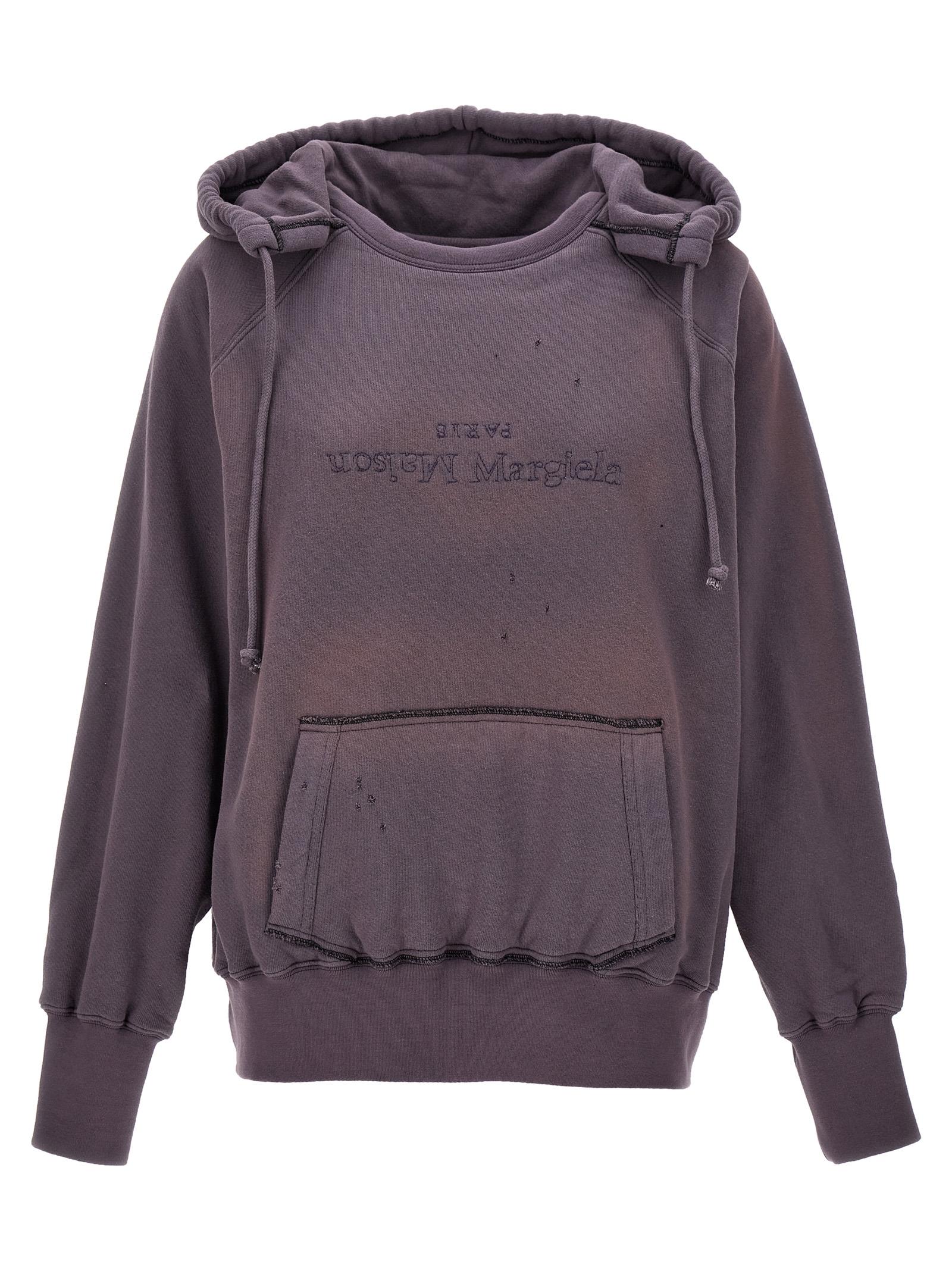 maison margiela logo reverse hoodie purple cotton sweatshirt - women