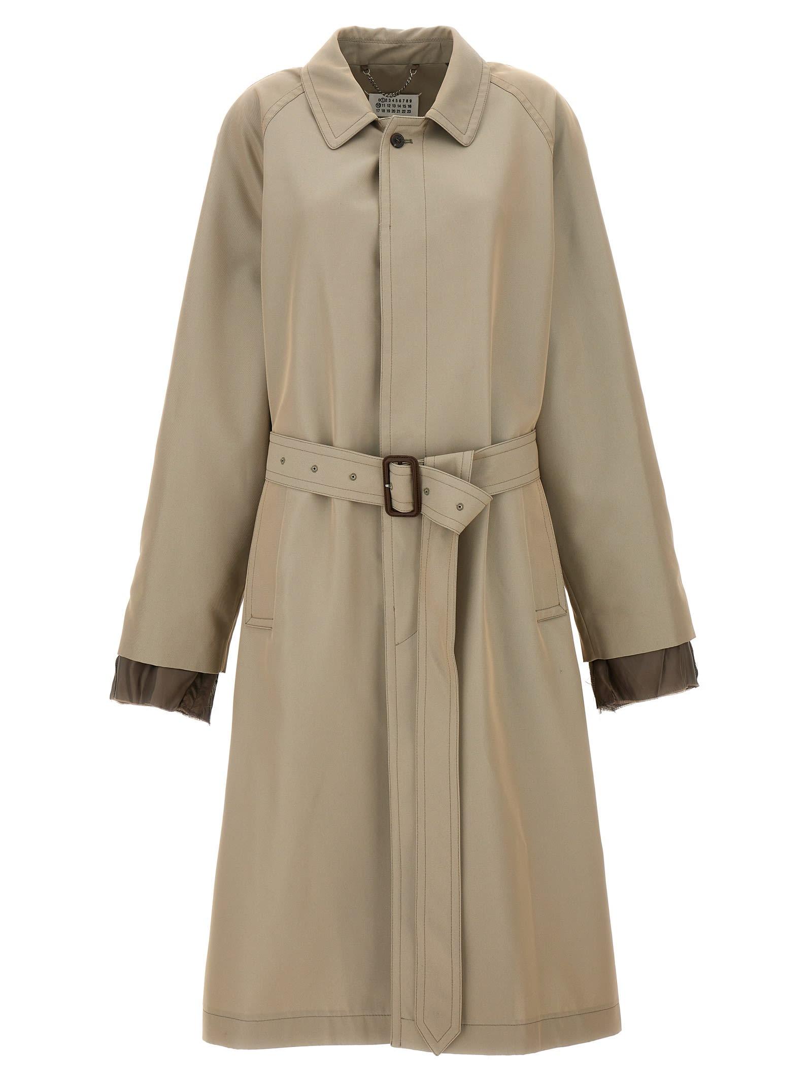 maison margiela long single-breasted trench coat