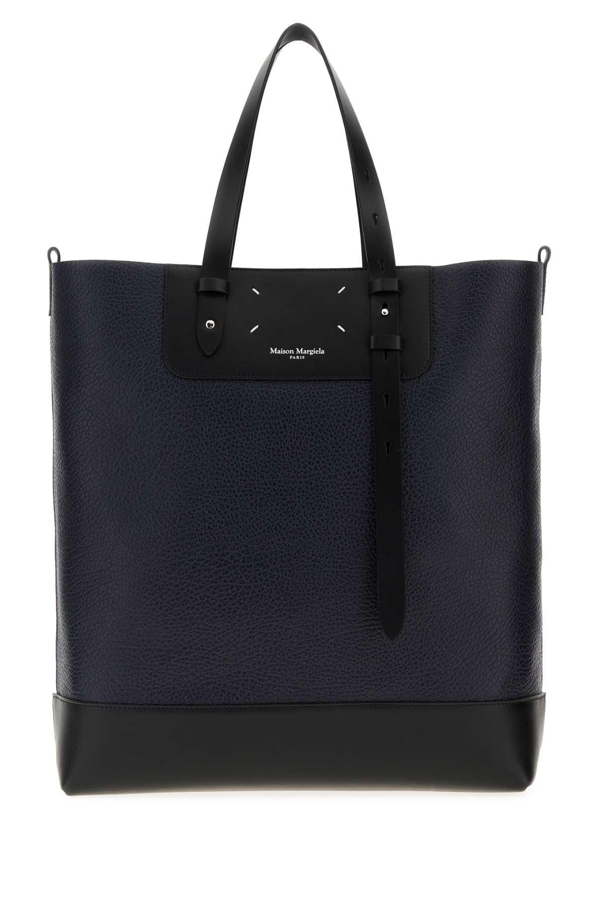 maison margiela midnight blue leather vertical shopping bag