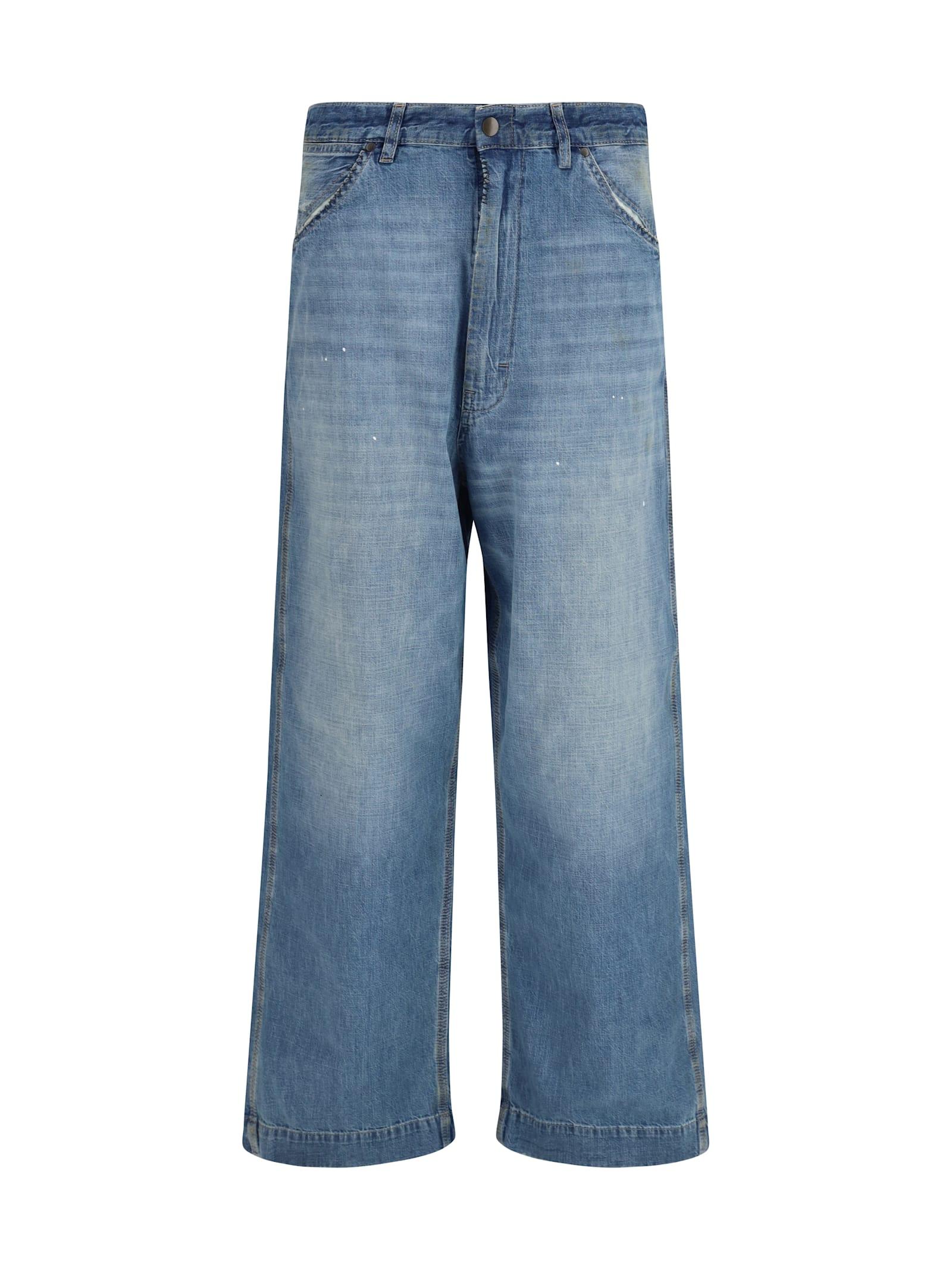 maison margiela patchwork-detail wide leg jeans