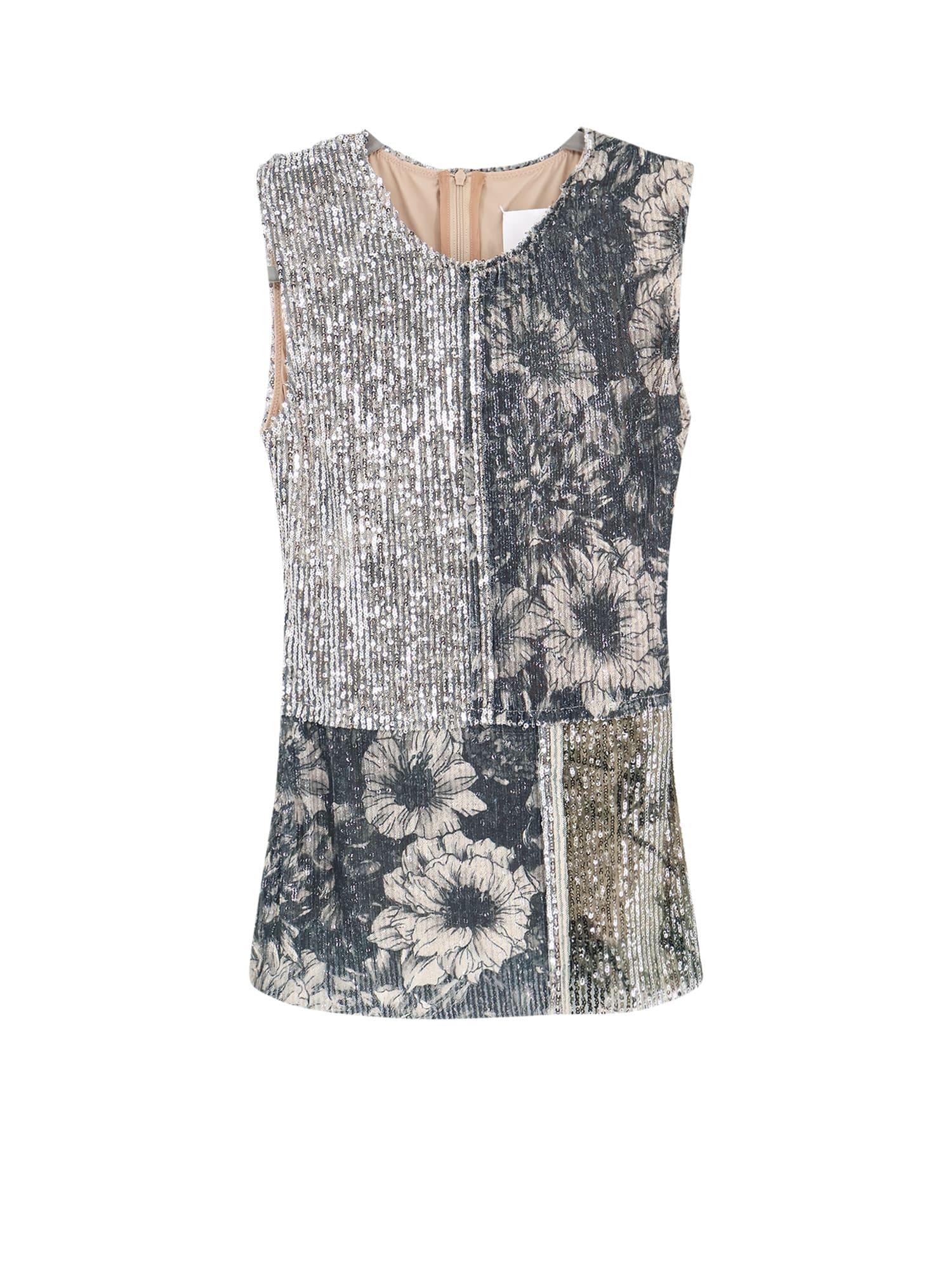 maison margiela patchwork top with sequins embroidery