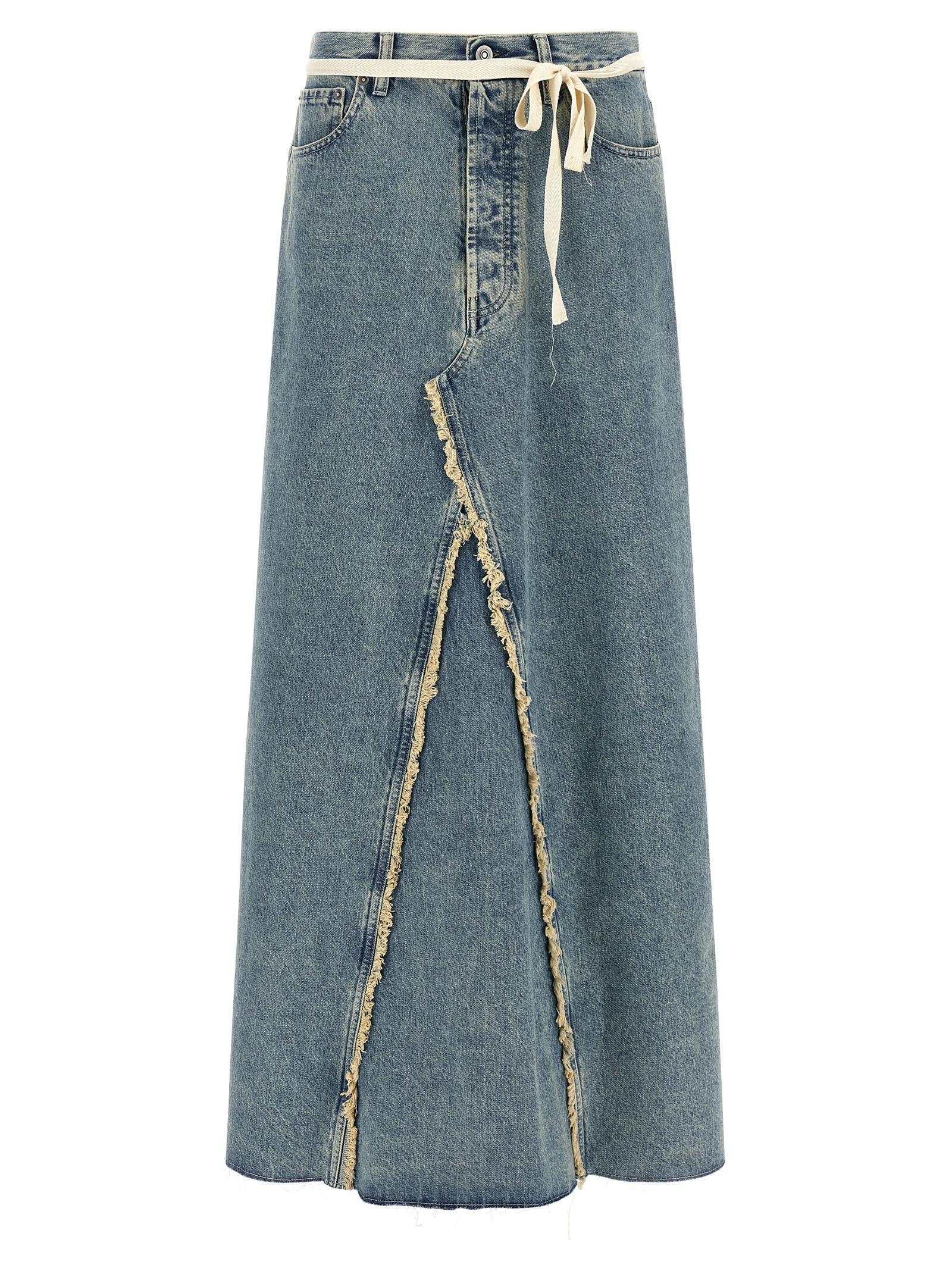 maison margiela raw hem denim skirt light blue cotton - women