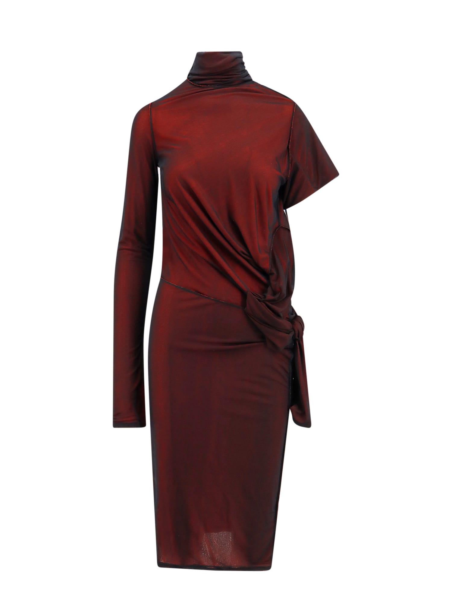maison margiela viscose dress with asymmetric sleeves