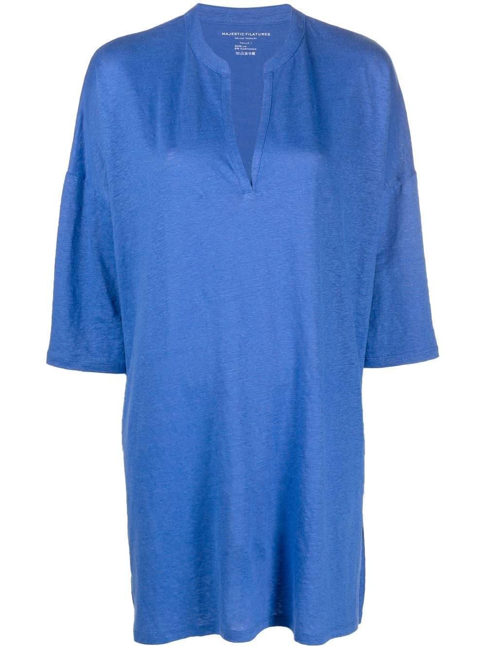 majestic filatures 3/4 sleeve linen blend tunic dress