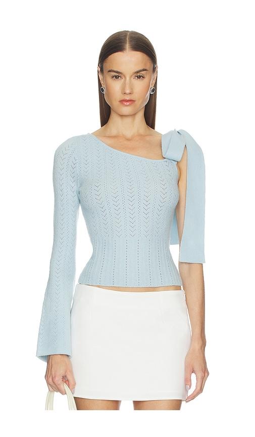 majorelle belle bow tie sweater in baby blue.