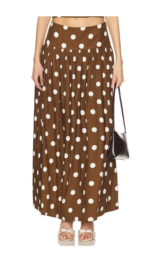 majorelle dot maxi skirt in brown.