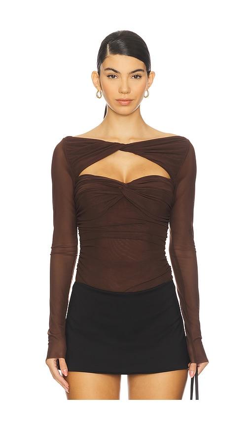 majorelle eleanora bodysuit in brown.
