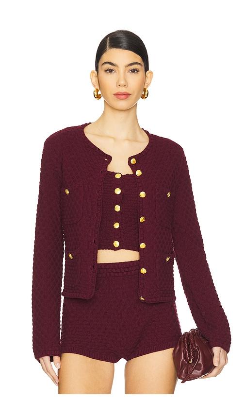 majorelle evaline cardigan in burgundy.