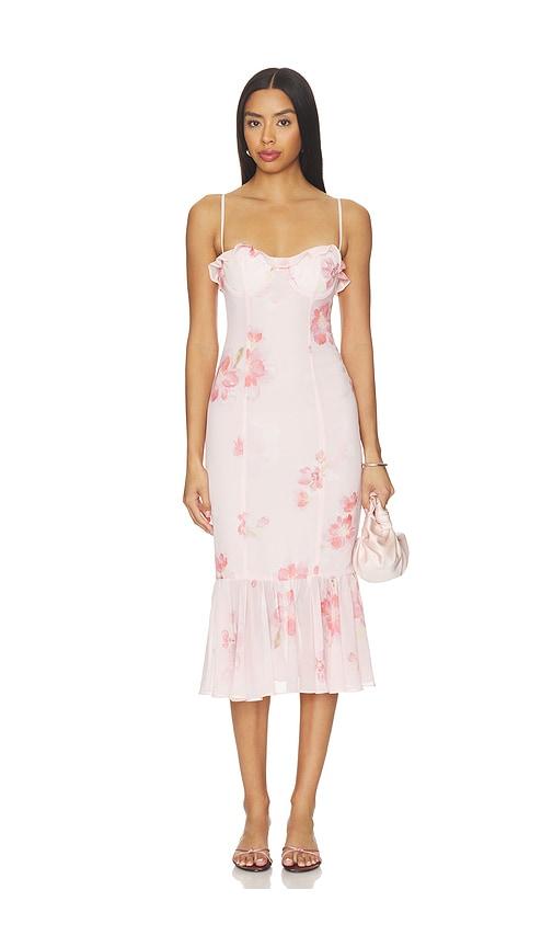 majorelle jules midi dress in pink.
