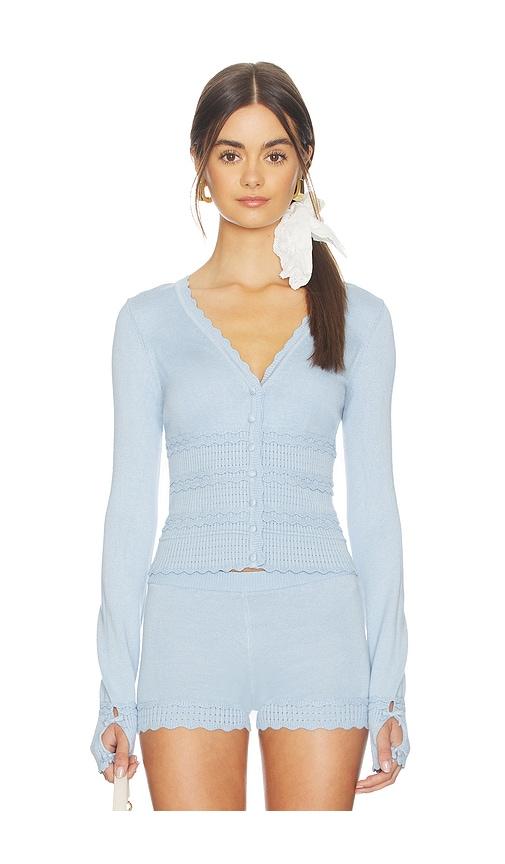 majorelle kiria pointelle cardigan in blue.