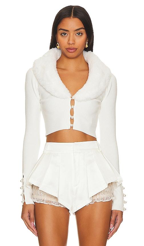 majorelle laurel faux fur shawl cardigan in ivory.
