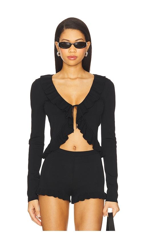 majorelle layilah ruffle cardigan in black.