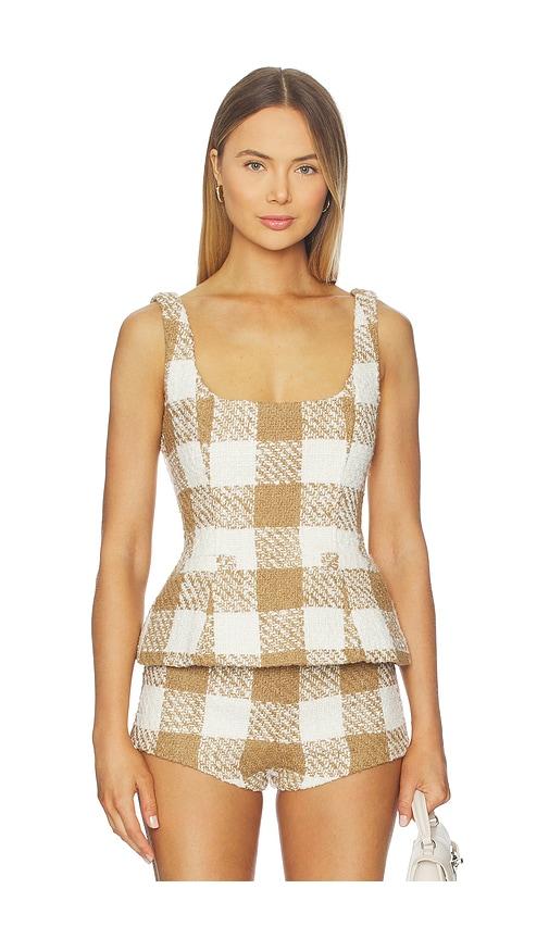majorelle margaret top in tan, white.