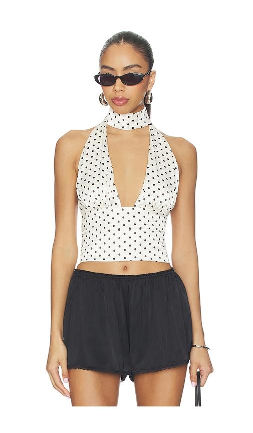 majorelle marina top in black & cream polka dot in black.