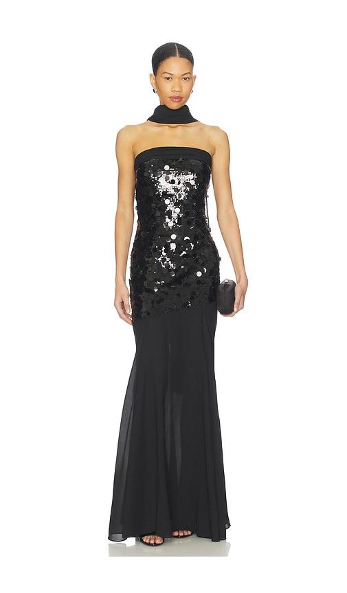 majorelle mills gown in black.
