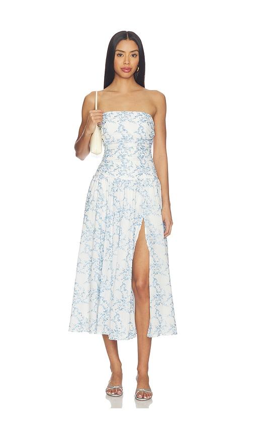 majorelle olenna midi dress in baby blue,white.