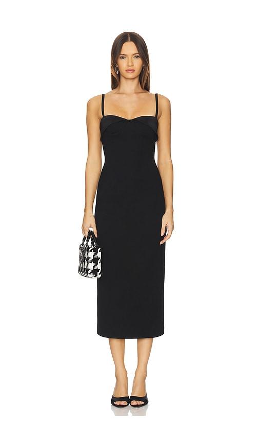 majorelle x christina elezaj shea midi dress in black.