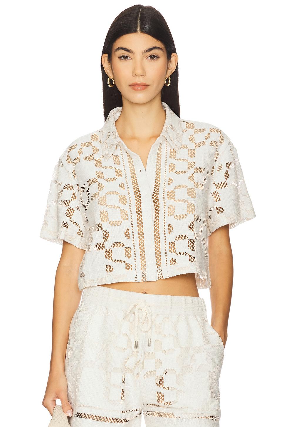 makaia cropped short sleeve button down shirt