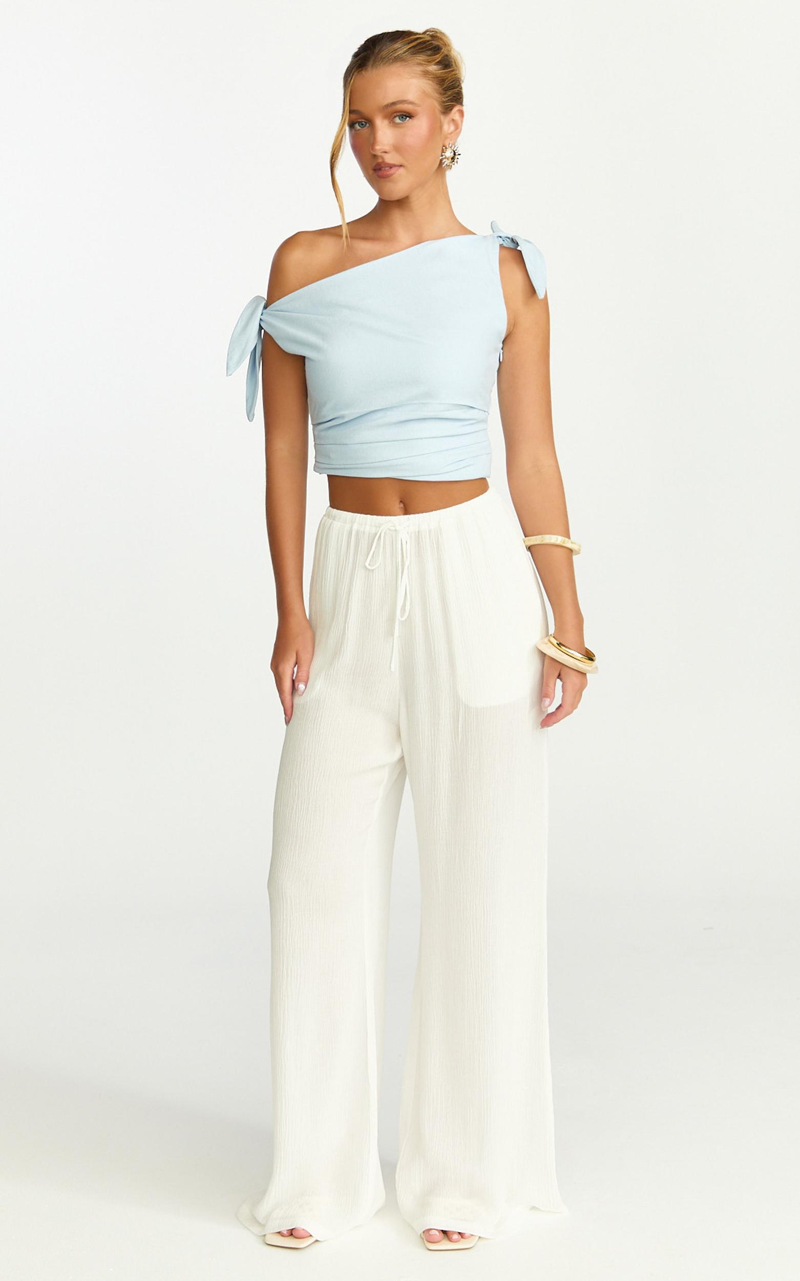 makenna pants - wide leg crinkle pants in white