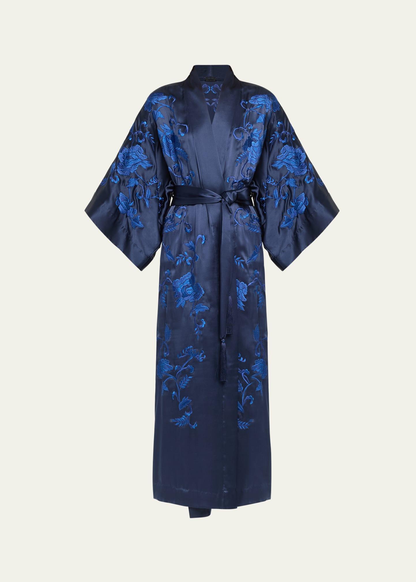 malaga floral-embroidered kimono-sleeve robe