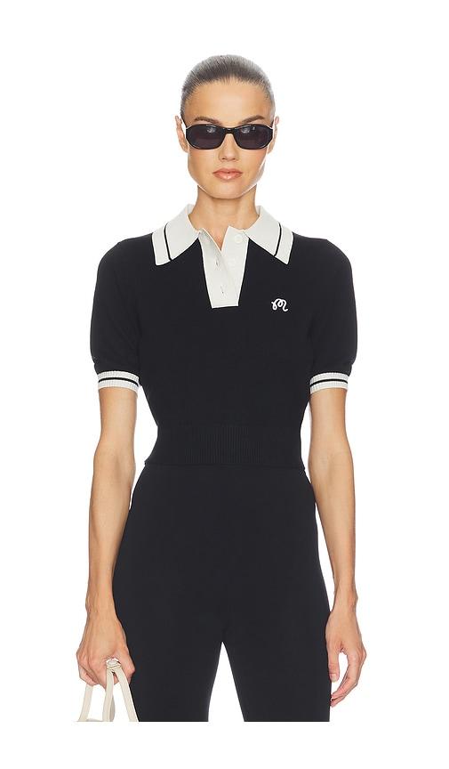 malbon mikayla knit polo top in black.