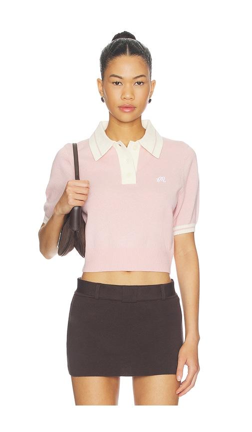 malbon mikayla knit polo top in pink.