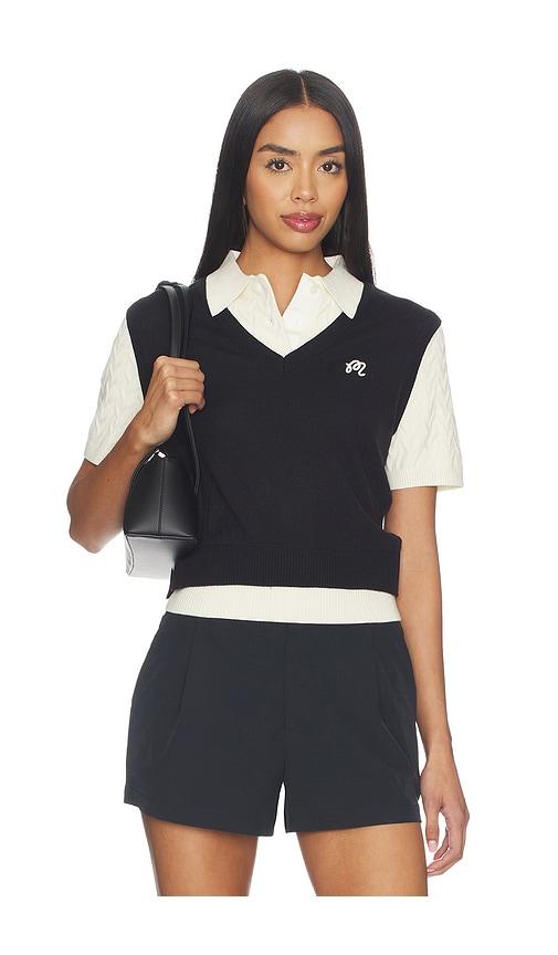 malbon veronica polo top in black,white.