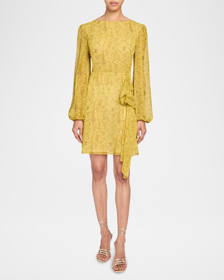 malia floral-print draped georgette mini dress