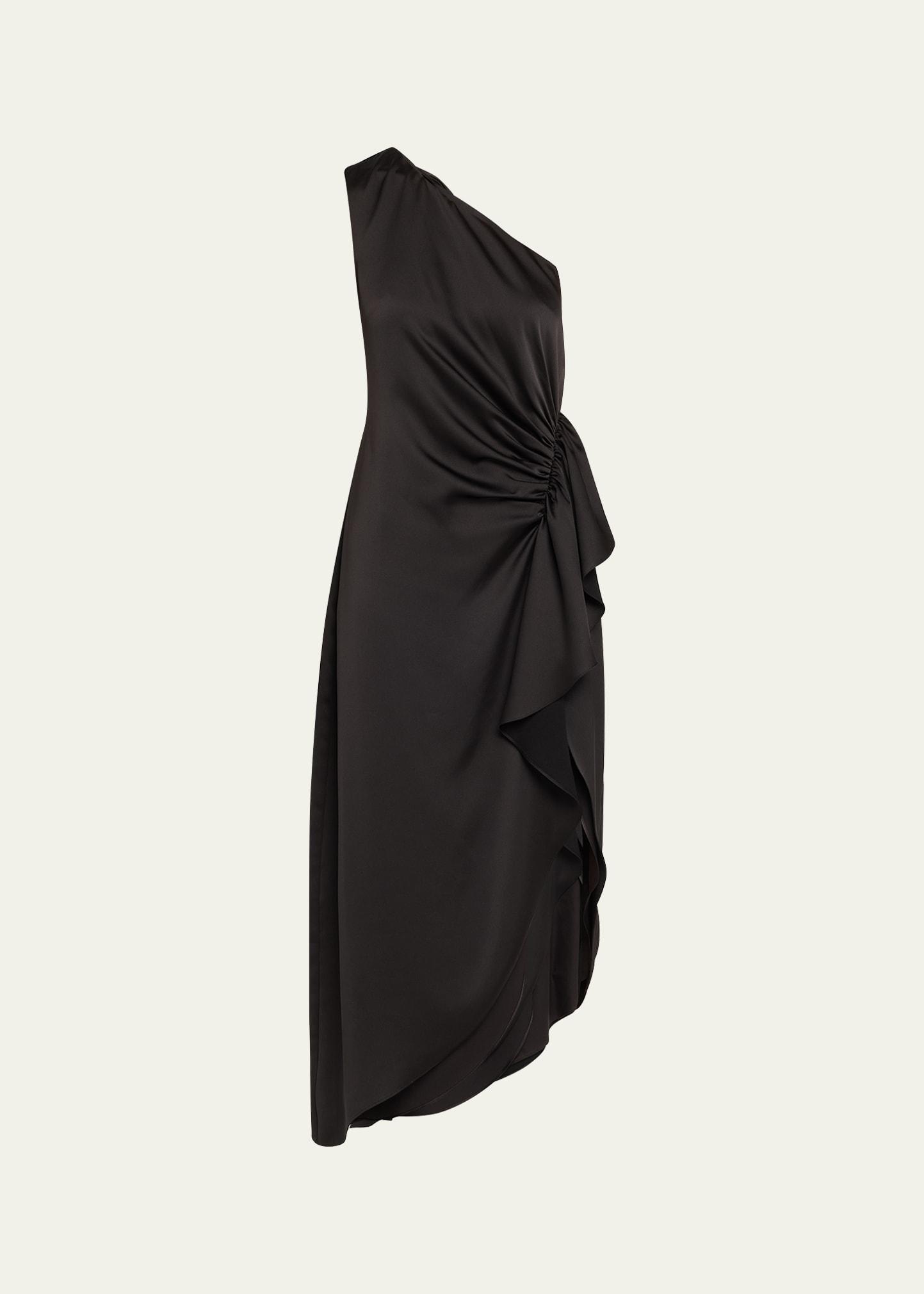 malika draped one-shoulder midi dress