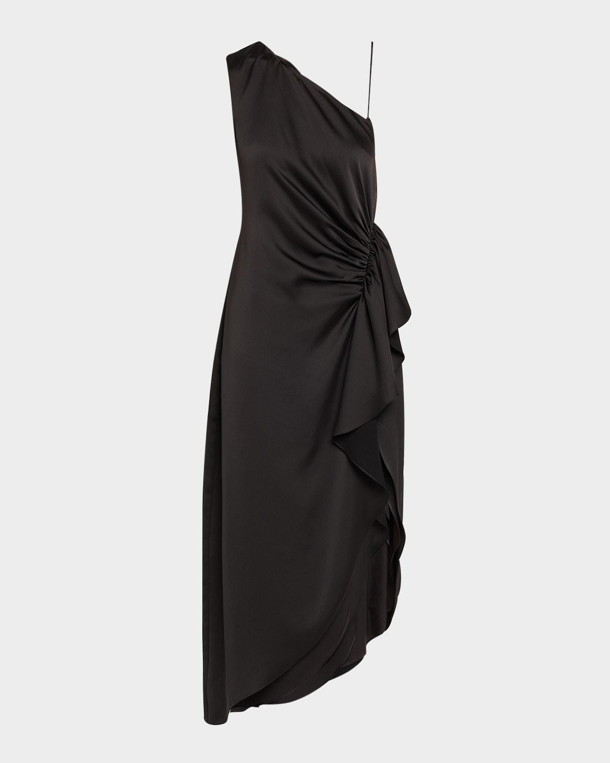 malika draped one-shoulder midi dress