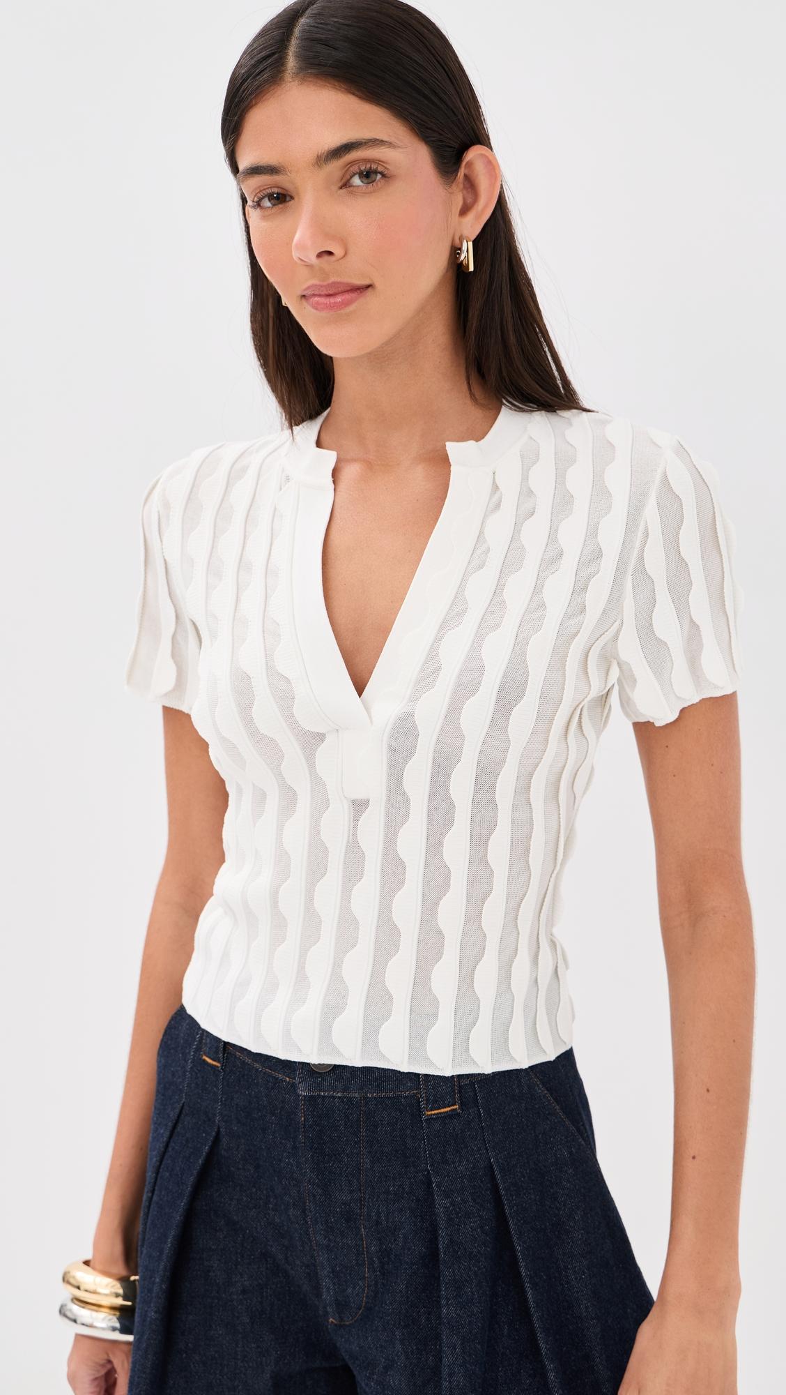 mallorie scalloped knit polo top
