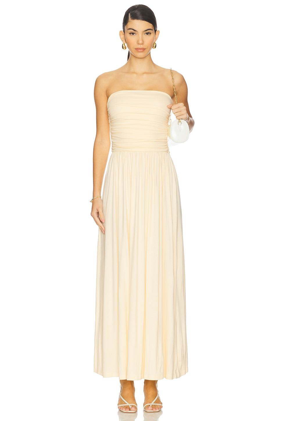 malone ruched strapless maxi dress