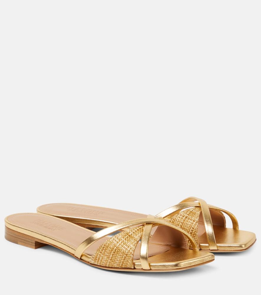 malone souliers penn raffia and metallic leather sandals