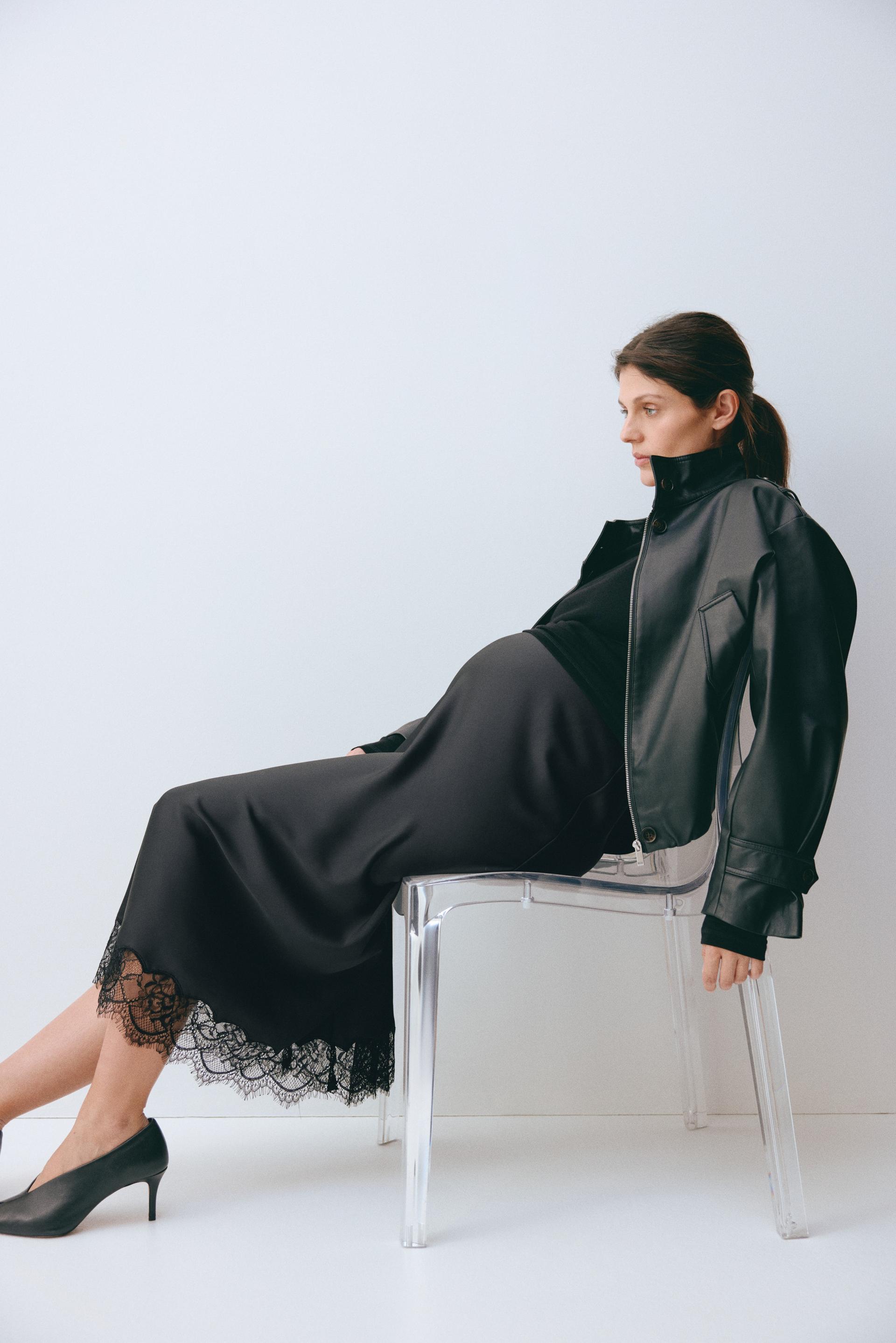 mama lace-trimmed satin skirt