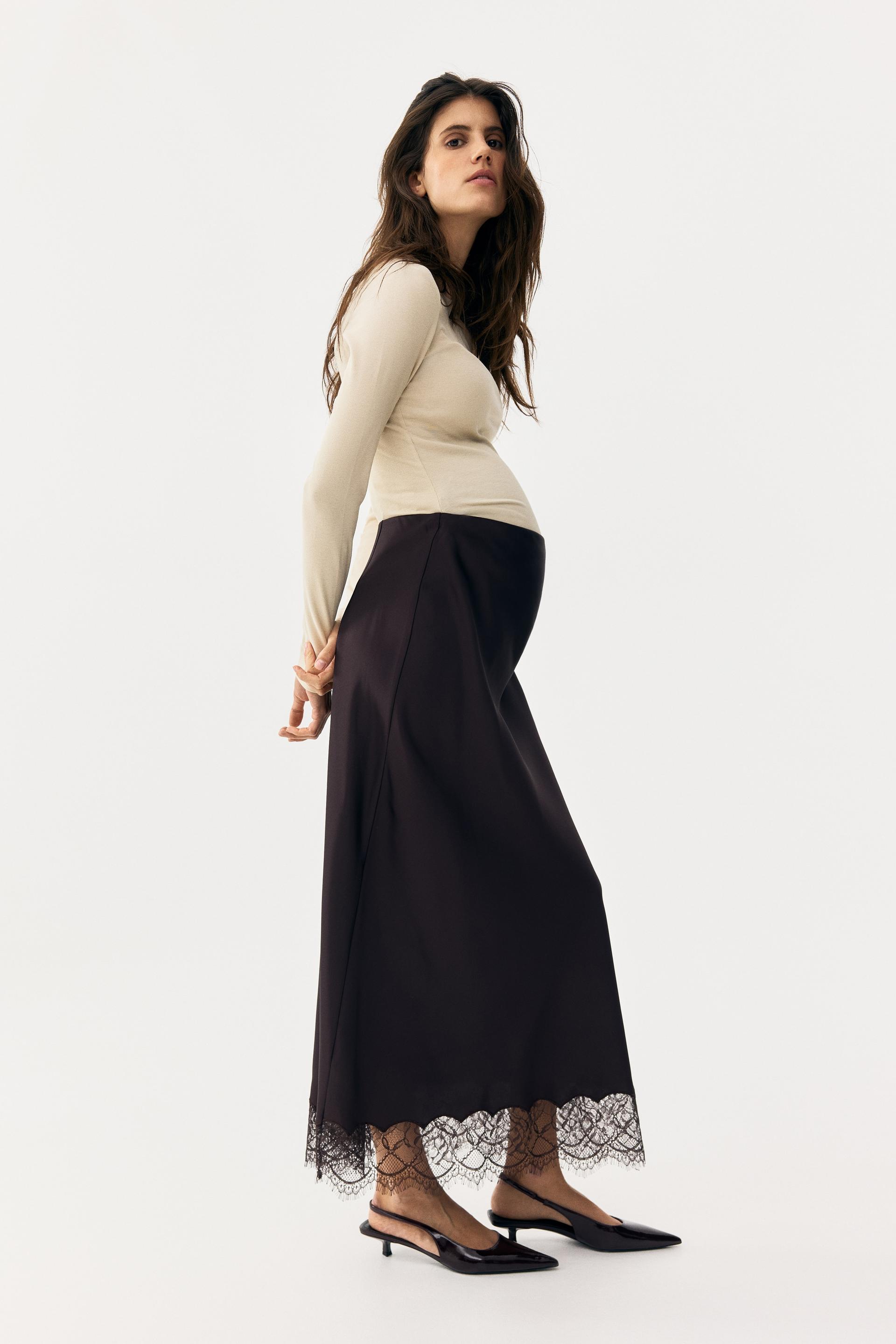 mama lace-trimmed satin skirt