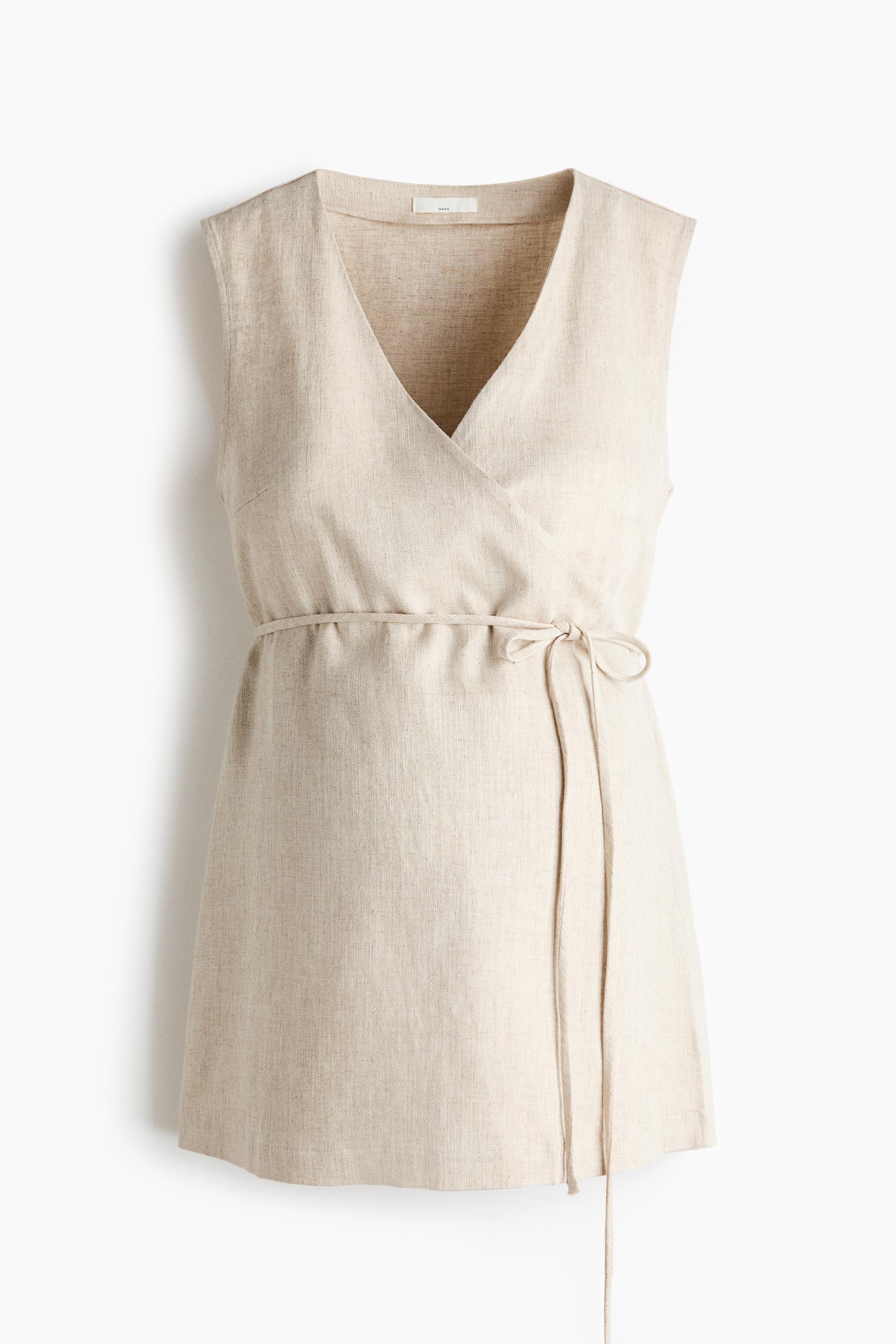 mama linen-blend wrap top