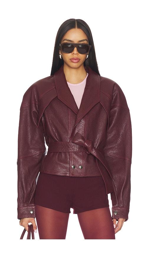 manokhi karo jacket in burgundy.
