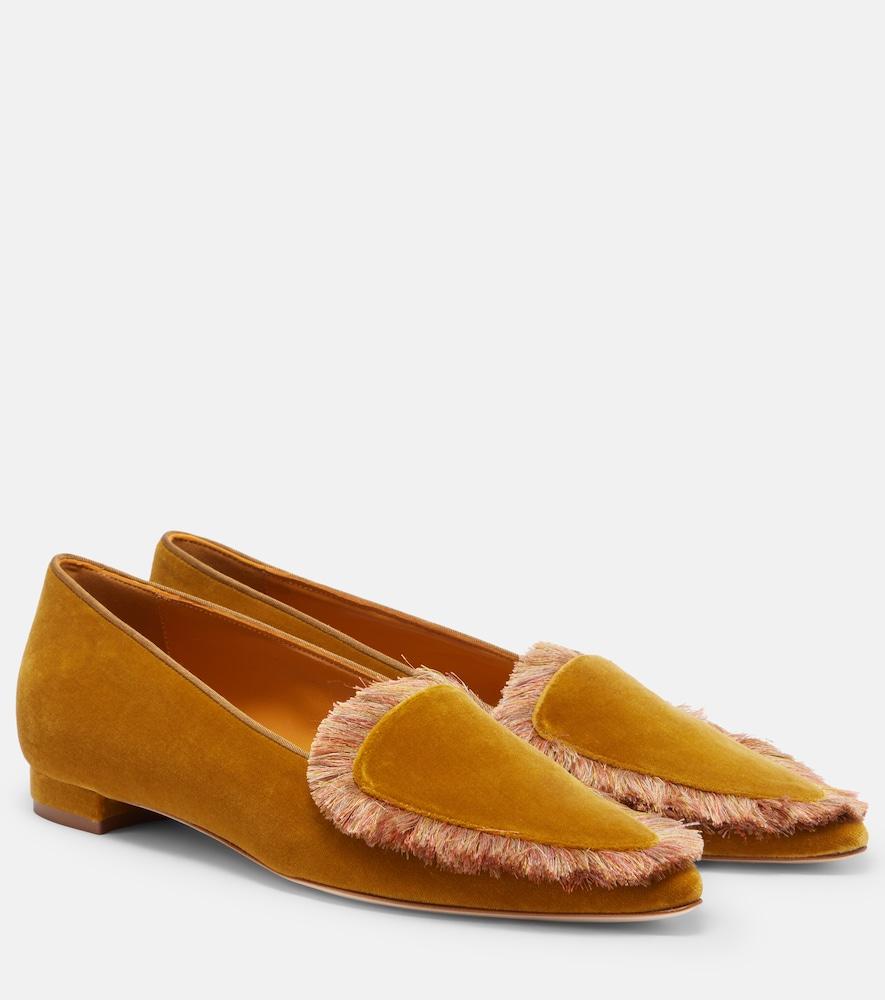 manolo blahnik agofran fringed velvet loafers