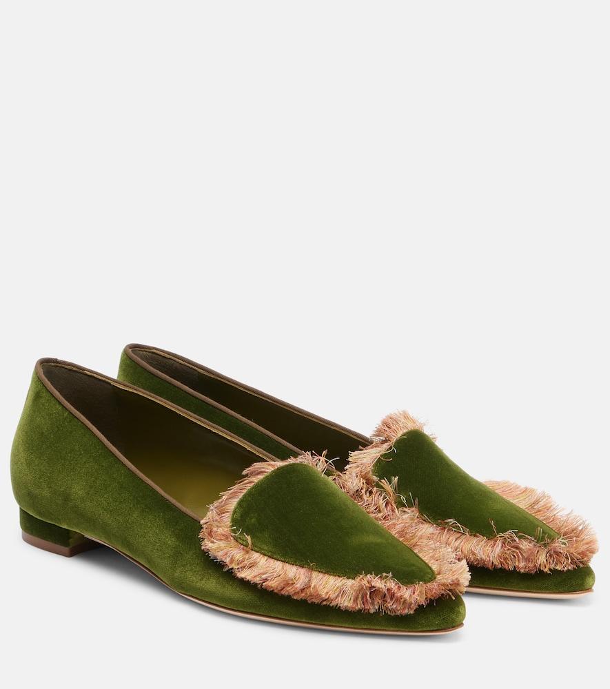 manolo blahnik agofran fringed velvet loafers