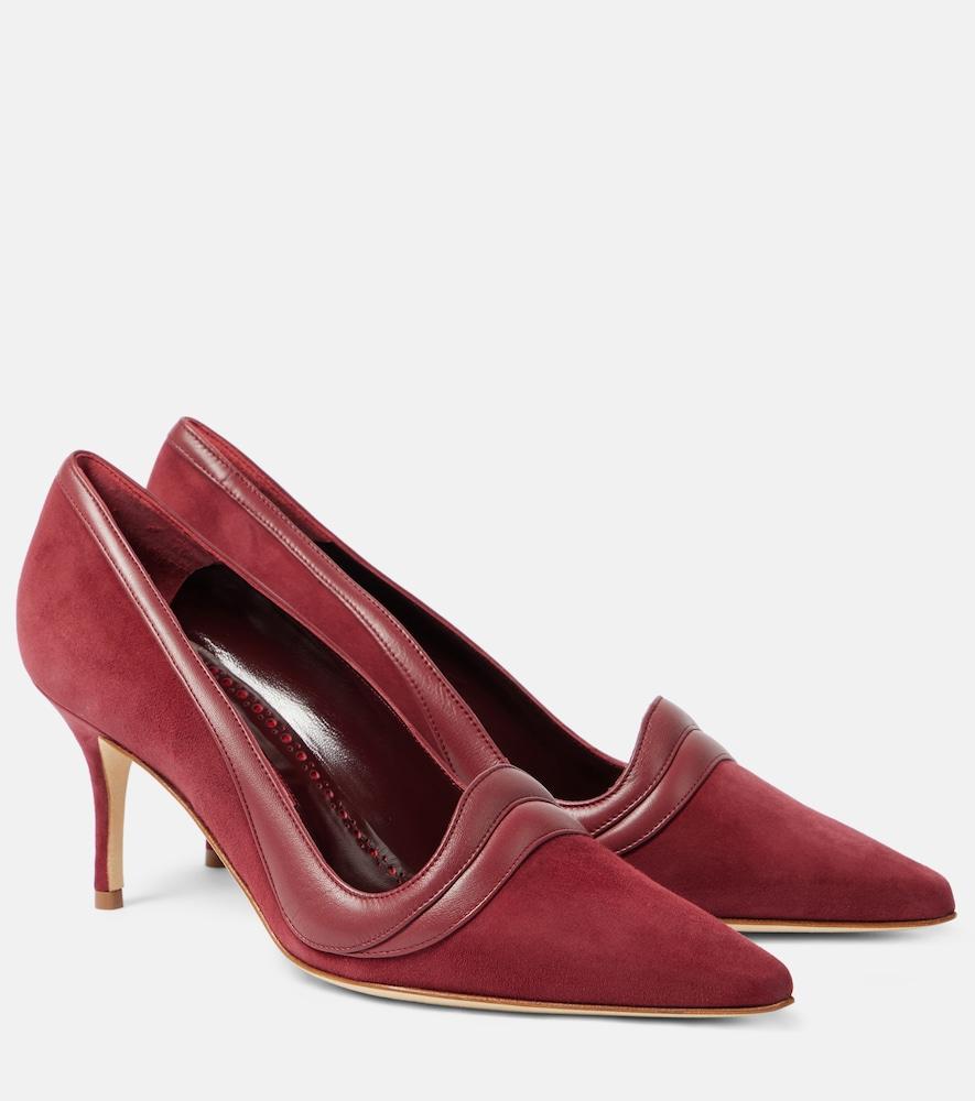 manolo blahnik ajarafa 70 suede and leather pumps
