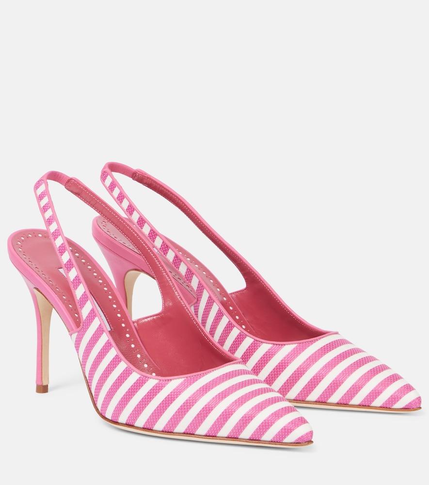 manolo blahnik allurafia 90 striped slingback pumps