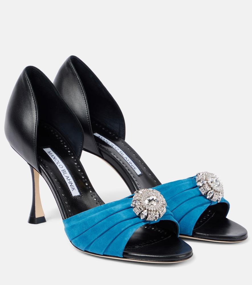 manolo blahnik ansak 90 embellished suede mules