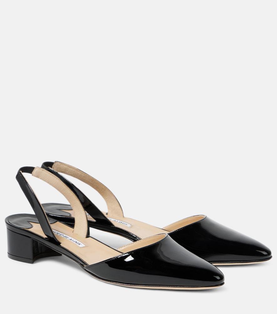 manolo blahnik aspro 30 patent leather slingback pumps