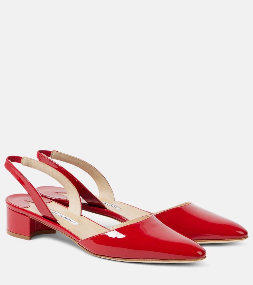 manolo blahnik aspro 30 patent leather slingback pumps