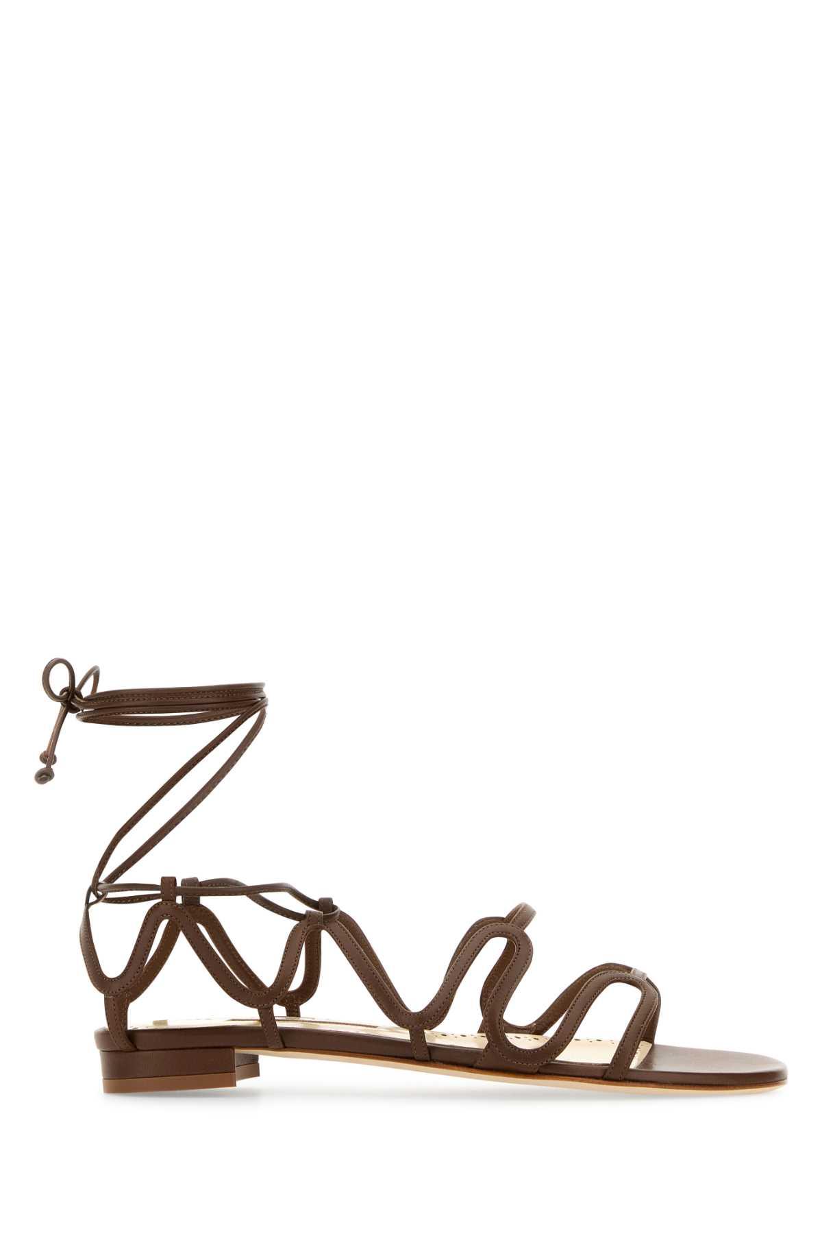 manolo blahnik brown leather fawda sandals