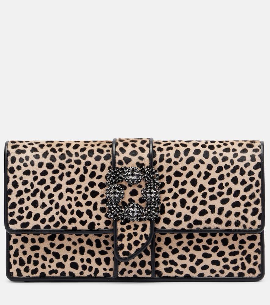 manolo blahnik capri embellished calf hair clutch