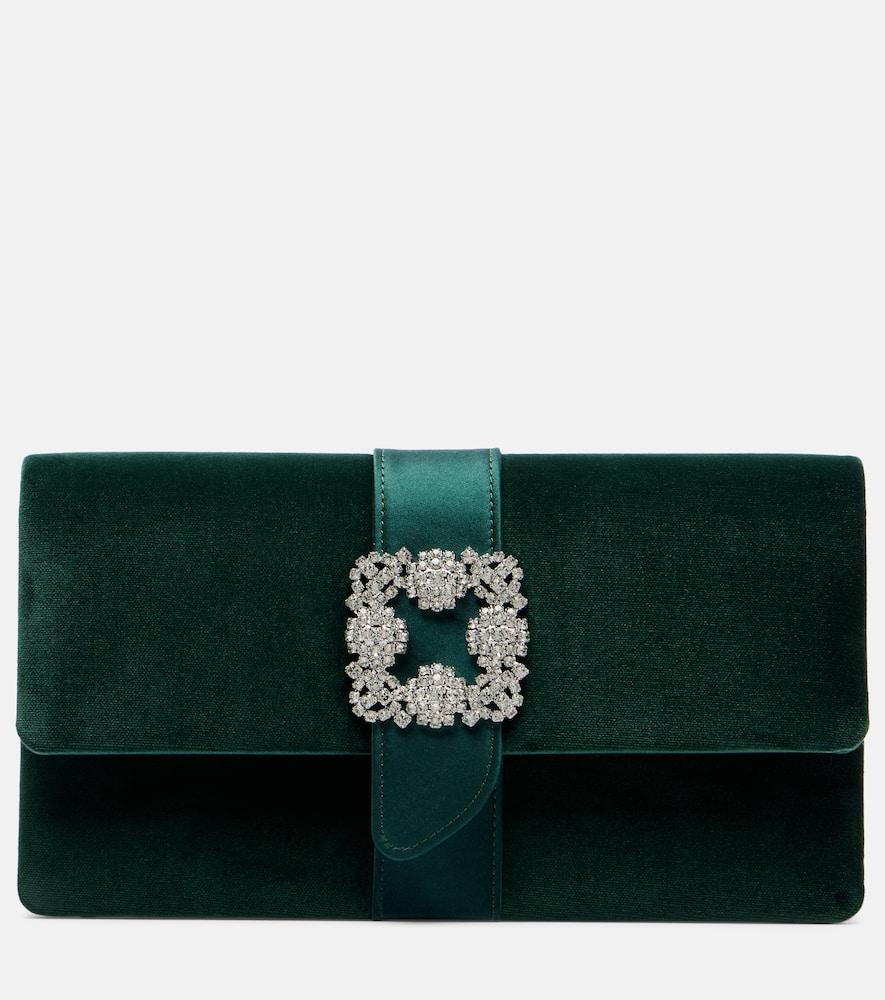 manolo blahnik capri embellished velvet clutch
