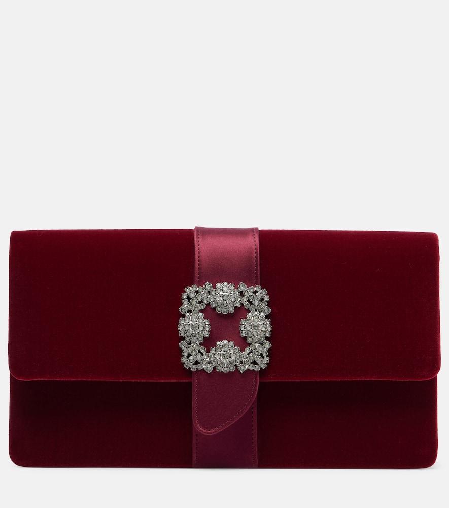 manolo blahnik capri embellished velvet clutch
