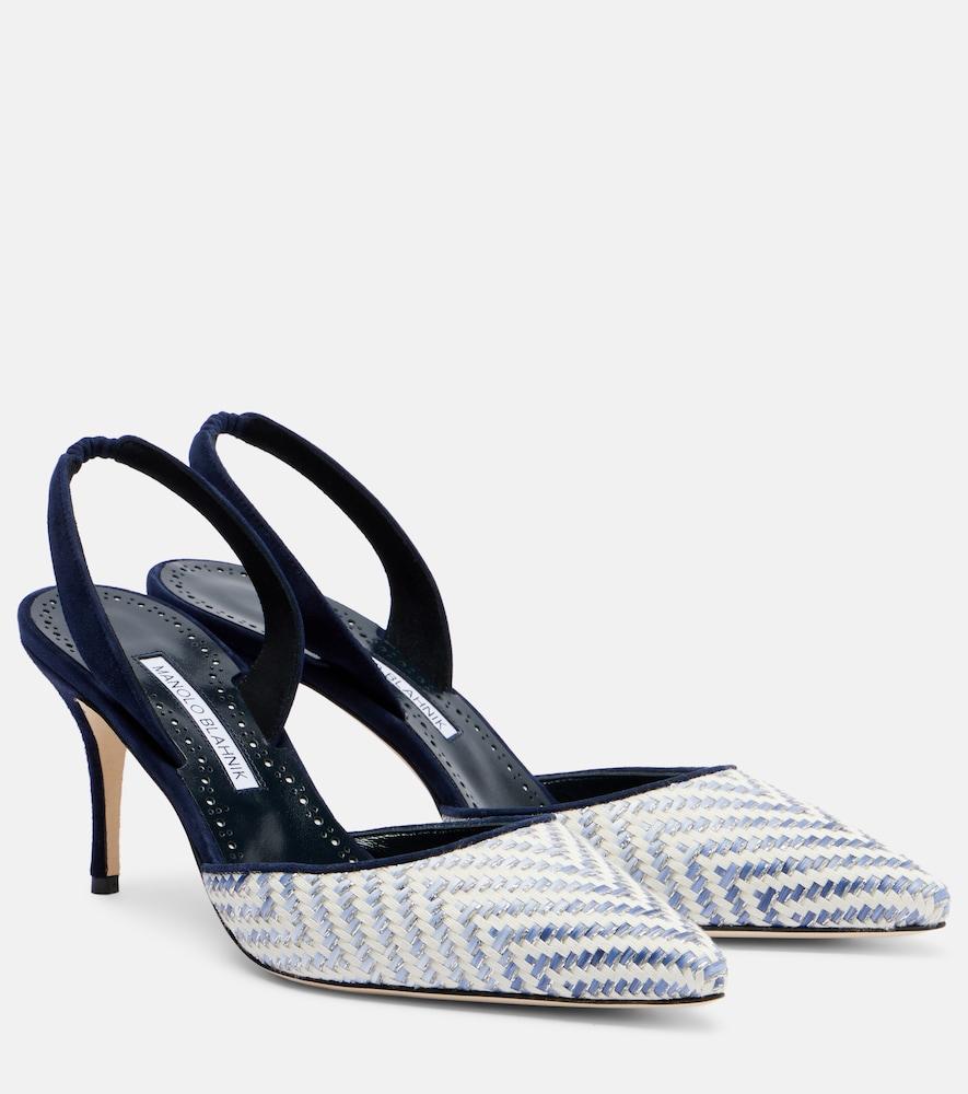 manolo blahnik carolyne 70 raffia slingback pumps